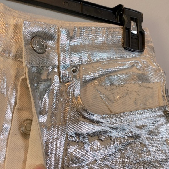 Zara Metallic Jeans NWOT Womens US 2 Silver The Boy Boy Fit Painted Blogger Fave - Picture 5 of 16